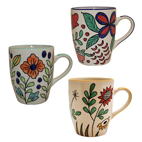 Gall&Zick Kaffeetasse mit Blumenmuster, handbemalte Keramik, ca. 350ml, Set/3 von Gall&Zick