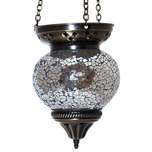 Mosaik Lampe Hängelampe Windlicht Pendelleuchte Aussenleuchte Deckenleuchte aus Glas Teelichthalter Orientalisch Handarbeit Dekoration - Gall&Zick (Schwarz/Silber) von Gall&Zick