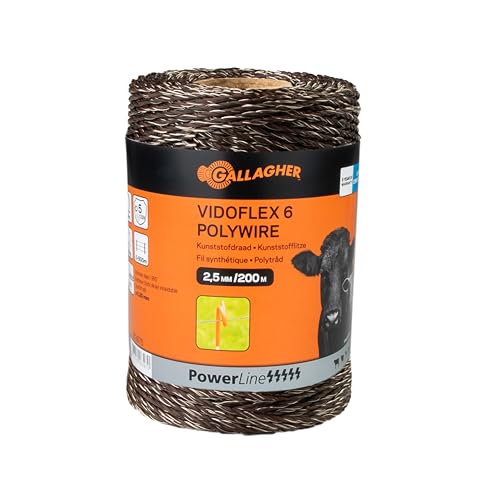 200 m Gallagher Weidezaunlitze Vidoflex 6 (terra) - Elektrozaun Litze - Geeignet für Rinder, Schafe, Rehe & Hirsche, Schweine, Ziegen - UV-stabil und verdrehsicher - Ausgezeichnete Sichtbarkeit von Gallagher