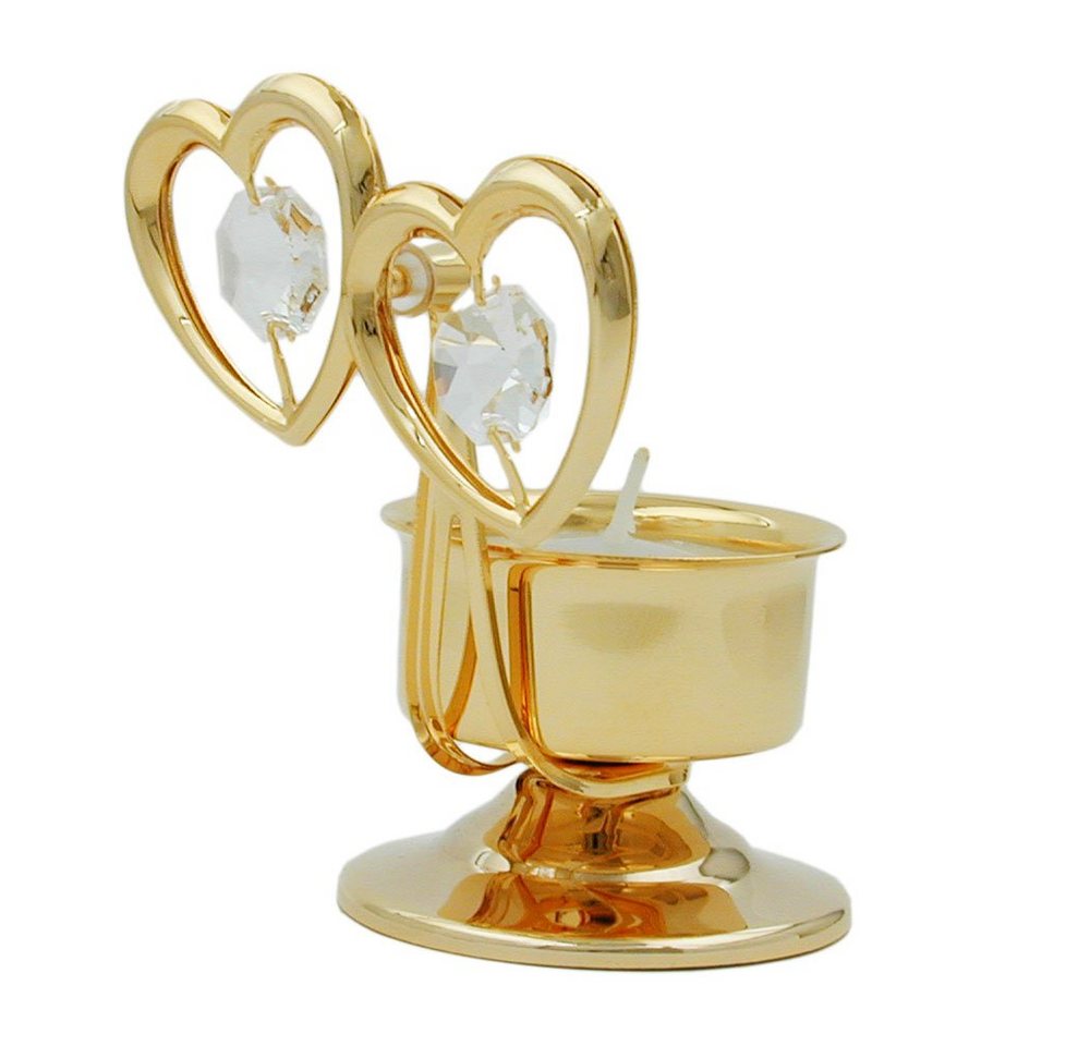 Gallay Dekoobjekt »Tischdekoration Teelicht 85 x 60 mm zwei Herzen mit Swarovski Kristallen«, Hochwertige 24-Karat-Gold-Plattierung von Gallay