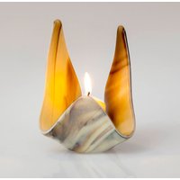 Geschmolzene Glas Votiv, Kerzenhalter, Elfenbein Und Braun Gastgeberin Geschenk, Hochzeitsgeschenk von GallerieVardaGlass