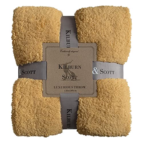 Gallery Direct Kilburn & Scott Überwurfdecke, superweich, Sherpa Teddy-Fleece-Überwurf, Ocker, 1300 x 1800 mm, Polyester, 1300x1800mm von Gallery Direct