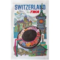 Fly Twa/Switzerland Von David Klein-Original 60Er Jahre Vintage Poster Mit Leinenrücken von GalleryClassicPoster