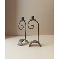 Vintage Paar Modernist Organic Kerzenhalter Aus Eisen von GalleryNovo