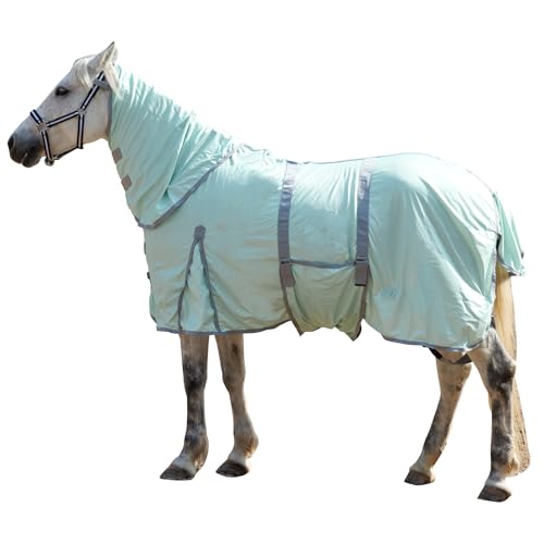 Gallopoff Fliegendecke Pferde mit Halsteil – atmungsaktive Sommerdecke mit UV-Schutz und Scheuerschutz, Verstellbarer Brustverschluss, Bauchgurte, Beinschnüre und Schweiflatz Green 135 cm von Gallopoff