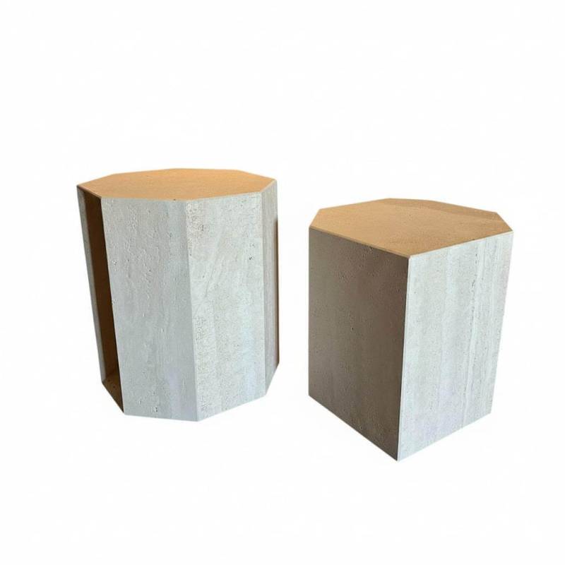 2er-Set Beistelltisch Prism Stein Travertino Romano Natur Gebürstet 2er-Set Beistelltisch Prism Stein Travertino Romano Natur Gebürstet von Galotti & Radice