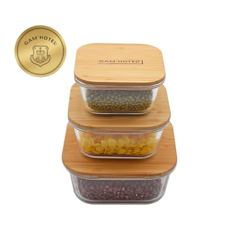 Gam'Hotel - 3 quadratische Glasdosen aus Bambus. 320ml/520ml/800ml Gam'Hotel - 3 quadratische Glasdosen aus Bambus. 320ml/520ml/800ml von Gam'Hotel