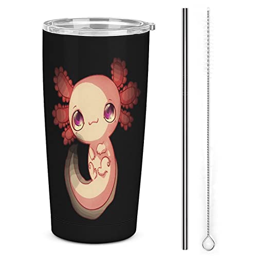 Gambo Axolotl Edelstahl-Kaffeetasse mit Deckel und Strohhalm, isolierter Becher, Wasserbecher für Auto, Reisen, Zuhause, 500 ml von Gambo