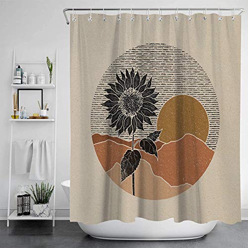 Gambo Duschvorhang Muster Geometrie Blätter Duschvorhang Dekorativer Duschvorhang,Aus Stoff, Anti-Schimmel Und Waschbar, Textile In Badezimmer Für Badewanne Und Dusche,Mit 12 Duschvorhangringe von Gambo