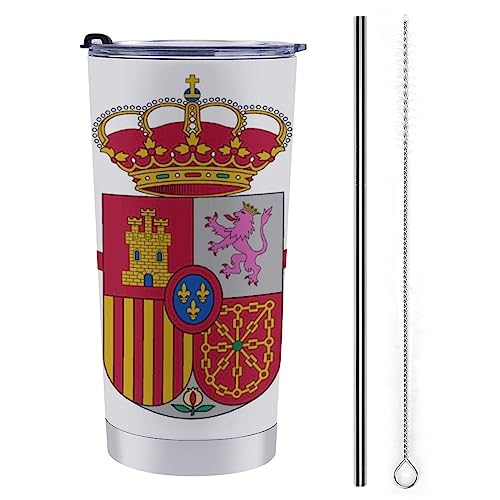 Gambo Reise-Kaffeetasse mit Spanien-Flaggen-Logo, Edelstahl, isolierter Becher, langlebiger Becher mit Deckel und Strohhalm, 590 ml von Gambo