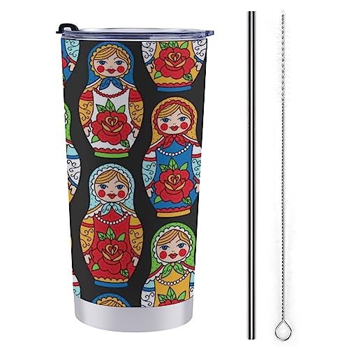 Gambo Russische Matroschka-Reise-Kaffeetasse, Edelstahl, isolierter Becher, langlebiger Becher mit Deckel und Strohhalm, 590 ml von Gambo