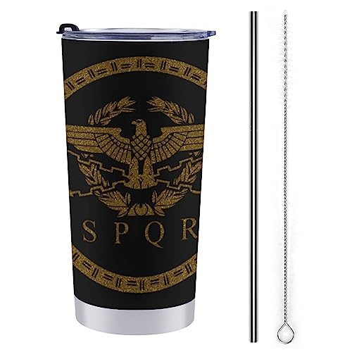 Gambo SPQR Reise-Kaffeebecher aus Edelstahl, isolierter Becher, langlebiger Becher mit Deckel und Strohhalm, 590 ml von Gambo
