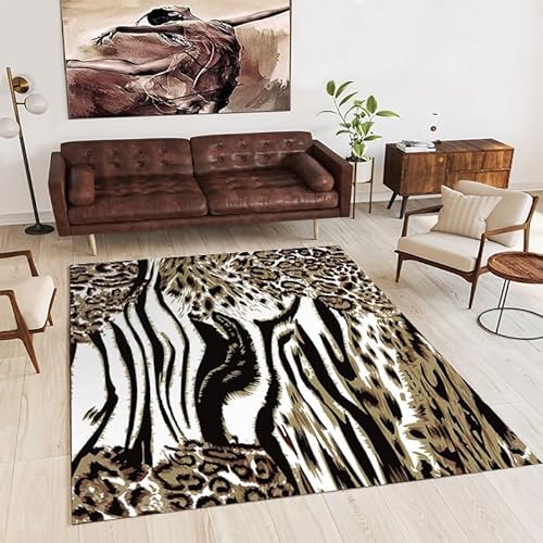 Gambo Teppich Brauner Leopardenmuster Teppich Moderne Abstrakte Polyester,Für Wohnzimmer Schlafzimmer Esszimmer rutschfeste Weiche Teppich,Faltbar Küchenteppich,Pflegeleicht,80X120Cm von Gambo