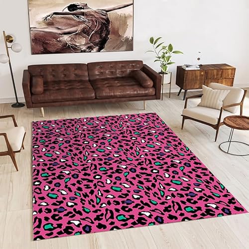 Gambo Teppich Wohnzimmer Pink Leopard Print Teppich Schlafzimmer Geometrische Moderner Abstrakter Teppiche Anti-Rutsch Weicher,Waschbar Superdünne Vintage,Hochwertig,Hohe Pflegeleicht,140X200Cm von Gambo