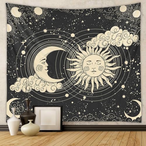 Gambo Wandteppich Sonne Mond Schwarz Mandala Wandteppich Baumwollleinen Boho Böhmischer Wandbehang Für Wald Für Schlafzimmer Wandtücher Landschaft Tuch Für Die Wand Home Living Room Decoration von Gambo