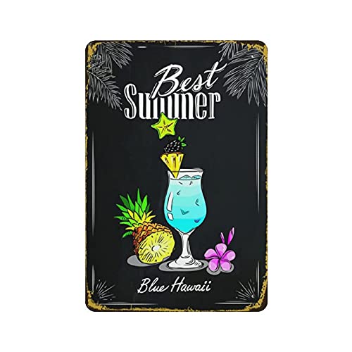 Metall-Blechschild Best Summer Blue Hawaii Cocktail Vintage Blechschild Wanddekoration Landküche Zuhause Garage Dekor 30,5 x 20,3 cm von Gambo