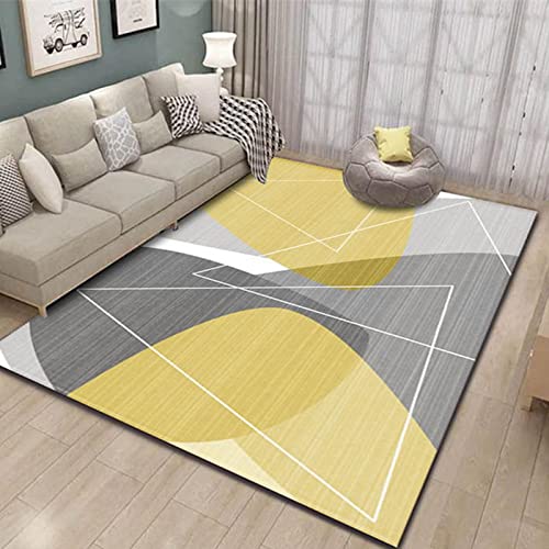 Teppich Gelbe Geometrie Teppich Moderne Abstrakte Polyester,Für Wohnzimmer Schlafzimmer Esszimmer rutschfeste Weiche Teppich,Faltbar Küchenteppich,Pflegeleicht,80X120Cm von Gambo