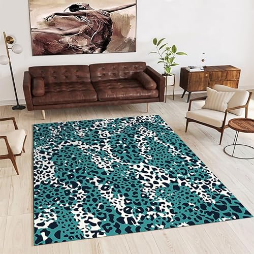 Teppich Grüner Leopard Print Teppich Moderne Abstrakte Polyester,Für Wohnzimmer Schlafzimmer Esszimmer rutschfeste Weiche Teppich,Faltbar Küchenteppich,Pflegeleicht,80X120Cm von Gambo