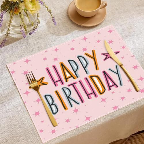 Tischsets Abwaschbar Alles Gute Zum Geburtstag Tischsets Abwaschbar,Set Mit 6 Platzset Polyester,Leicht Zu Reinigen, rutschfest,Hitzebeständig,Für Küchentisch Und Restaurants von Gambo