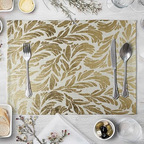 Tischsets Abwaschbar Goldene Blätter Tischsets Abwaschbar,Set Mit 6 Platzset Polyester,Leicht Zu Reinigen, rutschfest,Hitzebeständig,Für Küchentisch Und Restaurants von Gambo