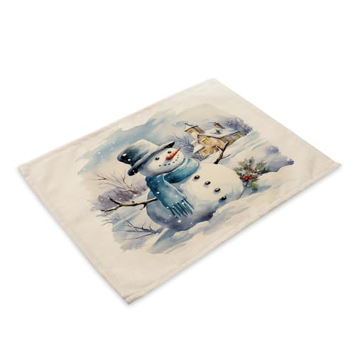 Tischsets Abwaschbar Weihnachtsbaum Schneemann Tischsets Abwaschbar,Set Mit 6 Platzset Polyester,Leicht Zu Reinigen, rutschfest,Hitzebeständig,Für Küchentisch Und Restaurants von Gambo