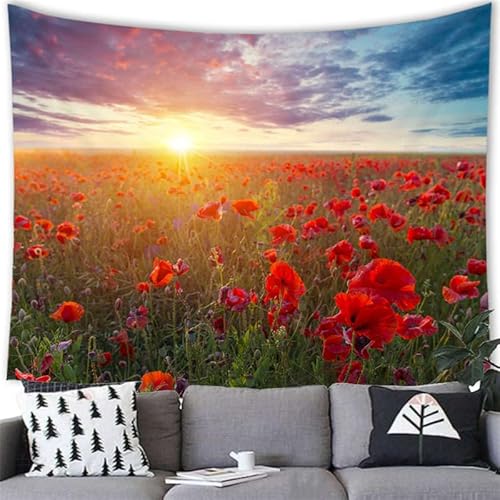 Wandteppich Rote Blumen Mond Wandtuch Gothic Indisches Hippie Boho Stil Als Dekotuch Tagesdecke Indisch Orientalisch Psychedelic Tapestry Wandtuch Mandala Psychedelic Wanddek von Gambo