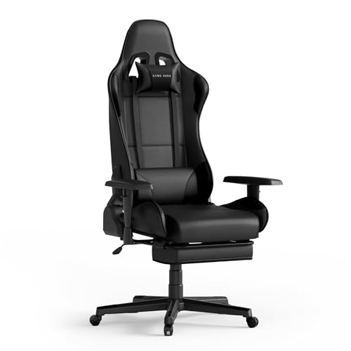Game Hero Gaming-Stuhl inkl. Fußstütze und Liegefunktion, Bürostuhl ergonomisch mit Nacken- und Hüftkissen, Schreibtischstuhl aus PU-Leder, Gaming Chair bis max. 130 kg - Winner X1 Schwarz von Game Hero