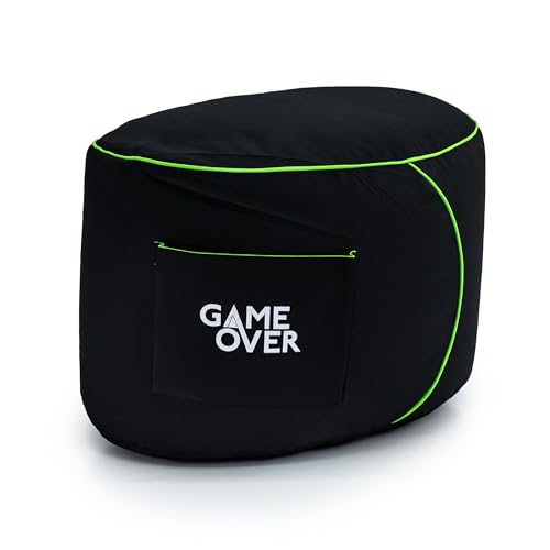 Game Over Fel Magic Video Gaming Sitzsack Fußhocker | Indoor Wohnzimmer Beinstütze | Seitentaschen für Controller | Ergonomisches Design für den engagierten Gamer von Game Over