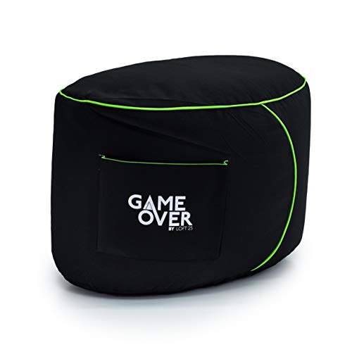 Game Over Runder Beanbag Fußhocker 62x42x40 cm mit EPS-Perlen Füllung, Pouf Hocker Sitzhocker, Bodenkissen, Indoor & Outdoor Sitzkissen rund Puff, Sitzpouf, kuschelig & weich (Magischer Smaragd) von Game Over