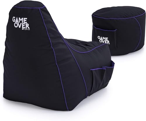 Game Over Video Gaming Sitzsack Spielen Stuhl und Fußhocker | Drinnen Draußen Wasserbeständig Bean Bag | Seitentaschen für Controller | Headset Halter | Ergonomisches Design (Drachenhaut) von Game Over