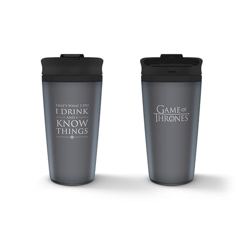 Game of Thrones Metal Travel Mug Coffee-To-Go-Becher Logo grau, bedruckt, aus doppelwandigem Edelstahl. von Pyramid International