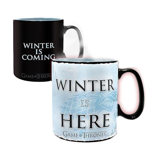Game of Thrones Thermoeffekt Tasse XL Winter Is Here - schwarz/weiß, aus Keramik, in Geschenkkarton, Fassungsvermögen ca. 460 ml. von Game of Thrones