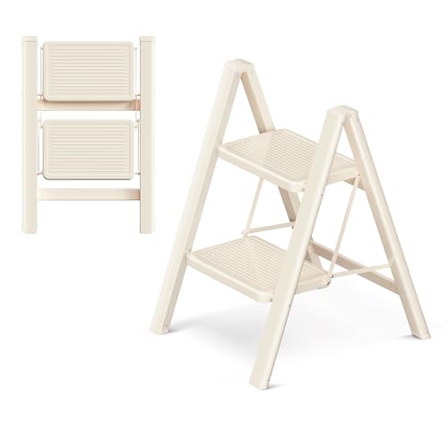 GameGem 2 Stufen Leiter, 2 Stufen Hocker für Erwachsene, klappbare Trittleiter mit sicherem Stand, verbreitertem Pedal, ästhetisch ansprechendes Aussehen, Wohnräume von GameGem
