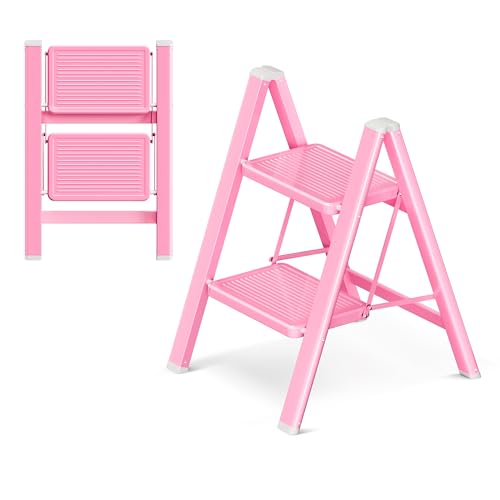 GameGem 2 Stufen Leiter, 2 Stufen Hocker für Erwachsene, klappbare Trittleiter mit sicherem Stand, verbreitertem Pedal, ästhetisch ansprechendes Aussehen, Wohnräume von GameGem