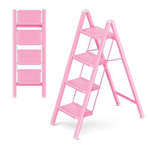 GameGem 4 Stufen Leiter, 4 Stufen Hocker für Erwachsene, klappbare Trittleiter mit sicherem Stand, verbreitertem Pedal, ästhetisch ansprechendes Aussehen, Wohnräume von GameGem
