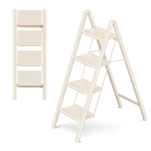 GameGem 4 Stufen Leiter, 4 Stufen Hocker für Erwachsene, klappbare Trittleiter mit sicherem Stand, verbreitertem Pedal, ästhetisch ansprechendes Aussehen, Wohnräume von GameGem
