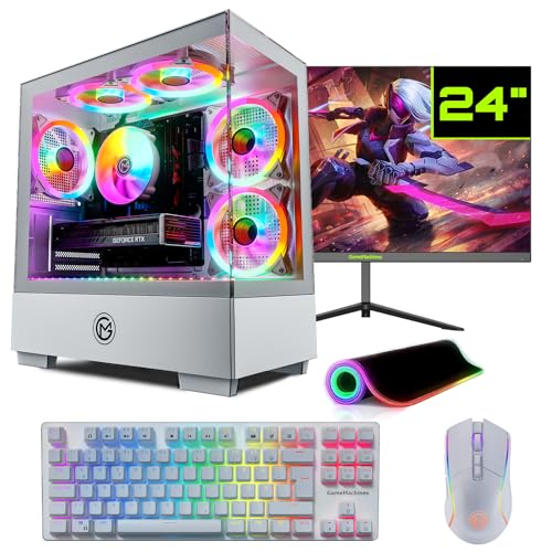 GameMachines Evolv Snow Komplett Set - Gaming PC - Wasserkühlung - AMD Ryzen 7 5700X - GeForce RTX 5060-1TB SSD - 32GB RGB DDR4 - WLAN - Tastatur - Maus - Mauspad - 24 Zoll 165Hz Monitor - Win 11 von GameMachines