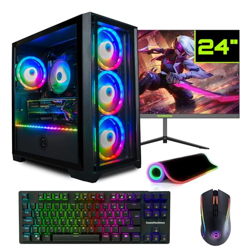 GameMachines Trinity Komplett Set - Gaming PC - AMD Ryzen 7 5700X - GeForce RTX 4060-1TB SSD - 32GB DDR4 - WLAN - Tastatur - Maus - Mauspad - 24 Zoll 165Hz Monitor - Win 11 von GameMachines