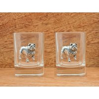 Paar Bulldog Schnapsgläser Kristall Mit Zinn Motiven Ideales Vatertags Geschenk 047 Sg von GamekeepersGifts