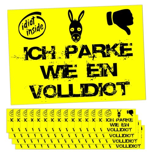 GamesMonkey® - Aufkleber - 50 Stücke + 10 BONUS - Parken wie ein Esel - 10 X 7 CM - Park Idiot Falschparker - für den Außenbereich (COL001) von GamesMonkey