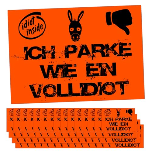 GamesMonkey® - Aufkleber - 50 Stücke + 10 BONUS - Parken wie ein Esel - 10 X 7 CM - Park Idiot Falschparker - für den Außenbereich (COL002) von GamesMonkey
