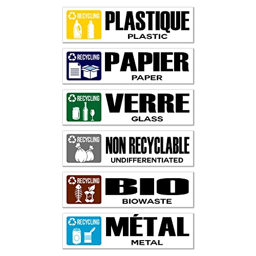 GamesMonkey® - Aufkleber für Differenzsammlung, recycelbar, Müllabfälle - FR - v1 - Wasserdicht illustriert - Französisch Englisch - Vinyl glänzend DH (15 x 4 cm, 6 Stück) von GamesMonkey