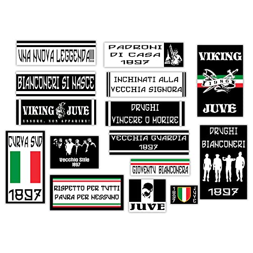 GamesMonkey® - Kit mit 15 Aufklebern Ultras – Juve – Fußball Fußball Wappen – Glänzendes Vinyl HD – Made in Italy wasserdicht außen Auto Motorrad Motocross Fahrrad Helm Stoßstange Glas Karosserie von GamesMonkey