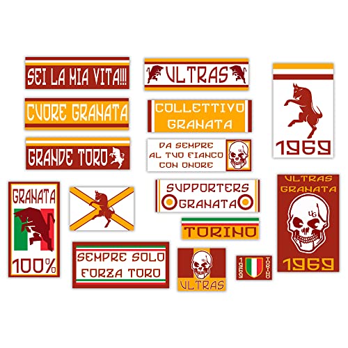 GamesMonkey® - Set mit 15 Aufklebern Ultras - Torino Granate - Probe Fußball Scudetto - Vinyl glänzend HD - Made in Italy Wasserdicht Outdoor Innenraum Auto Motocross Fahrradhelm Stoßstange von GamesMonkey