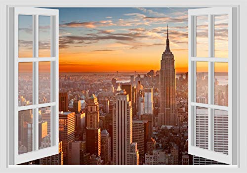 Wandtattoos Fenster - NEW YORK SONNENUNTERGANG SKYSCRAPERS - 70x100 cm Wandaufkleber 3D Wand Wand von GamesMonkey