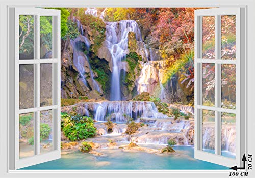 Wandtattoos Fenster - PARADIES WASSERFALL RELAX WASSER - 70x100 cm Wandaufkleber 3D Wand Wand von GamesMonkey