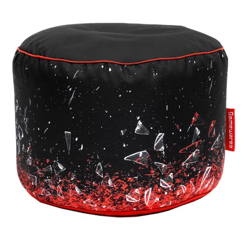 Gamewarez Crimson X-Ray Station Hocker – Gaming-Hocker, Sitzhocker, Fußhocker zum Zocken, mit Seitentasche, robust und reißfest, Made in Germany, rot von Gamewarez