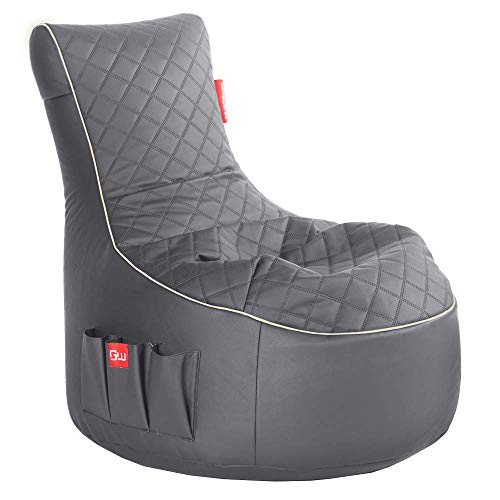 Gamewarez Granite Hurricane Sitzsack – Gaming-Sitzsack Indoor und Outdoor geeignet mit Rückenlehne, ideal für PS5, Nintendo & Xbox Spieler, mit Seitentasche, Kunstleder, Made in Germany, grau-weiß von Gamewarez