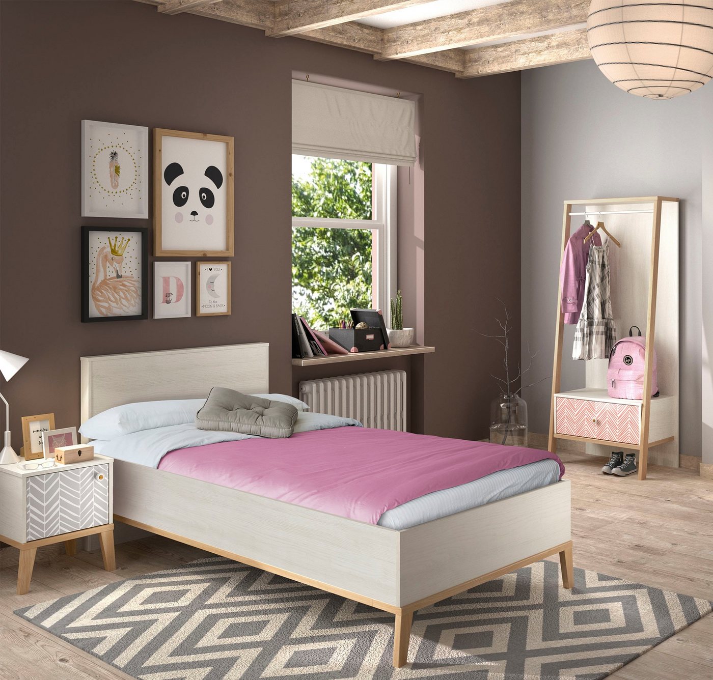 Gami Jugendzimmer-Set Alika, (Set, 3-St., Bett, Kleiderständer, Nachttisch) von Gami