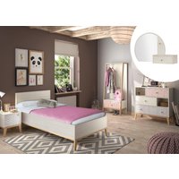 Gami Jugendzimmer-Set "Alika", (Set, 5 St., Kleiderständer, Bett, Nachttisch, Kommode und Aufsatz mit Spiegel) von Gami